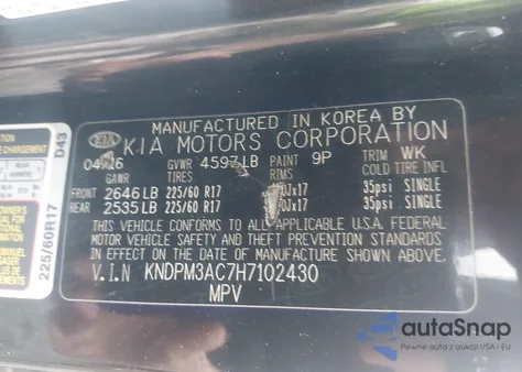 2017 Kia Sportage Lx из США, поврежденный, VIN KNDPM3AC7H7102430